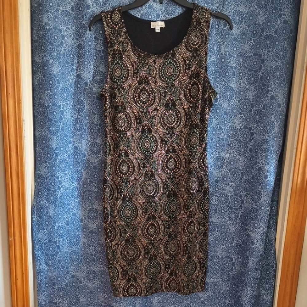 Olivia Matthews Black and Gold Patterned Mini Dress